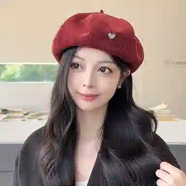 浪莎 复古英伦风简约时尚 纯色爱心时髦个性美拍逛街 聚酯纤维 贝雷帽 女款