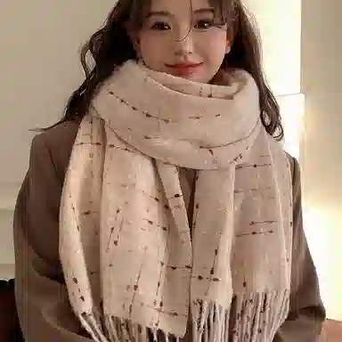 浪莎 学院风氛围感仿羊绒格子流苏秋冬季加长加厚保暖围脖披肩 赠礼礼盒装 绒线围巾 男女同款情侣款