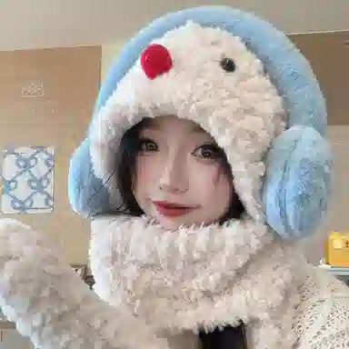 【暖冬力荐】 浪莎 可爱红鼻子小雪人羊羔绒帽子女生学生冬季围巾手套加厚保暖三件套绒线帽 涤纶 绒线帽 女款