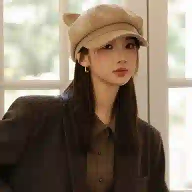 浪莎 复古英伦风报童帽简约纯色八角帽可爱耳朵时尚百搭潮流画家帽 聚酯纤维 贝雷帽 女款