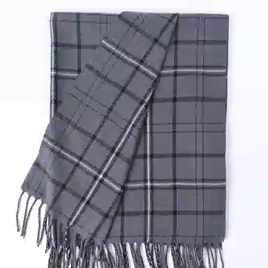 浪莎 经典黑白灰格纹双面高级百搭保暖流苏 礼盒装 聚酯纤维 绒线围巾 男女同款情侣款