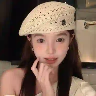 浪莎 日系学院风文艺多巴胺钩花镂空 棉麻 贝雷帽 女款