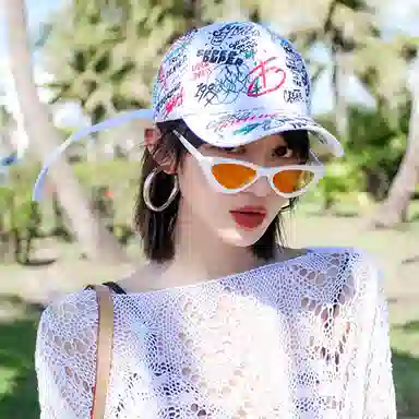 浪莎 潮酷字母涂鸦个性硬顶户外出行旅游街拍防晒弯檐 棉 鸭舌帽 男女同款情侣款