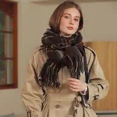 浪莎 条纹格子保暖学院风流苏 礼盒装 绒线围巾 男女同款情侣款