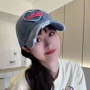 浪莎 春夏季爱心水洗做旧牛仔刺绣棒球帽户外出行甜酷辣妹防晒遮阳时尚潮流百搭大头围显脸小 棉 鸭舌帽 男女同款情侣款