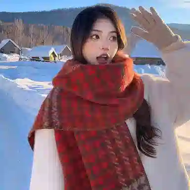 浪莎 撞色保暖经典千鸟格复古韩版百搭气质两用 心动礼盒装 聚酯纤维 绒线围巾 男女同款情侣款