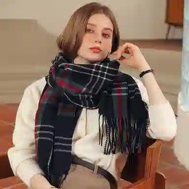 浪莎 条纹格子保暖学院风流苏 礼盒装 绒线围巾 男女同款情侣款
