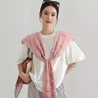 浪莎 韩系打结针织冰丝女款穿搭镂空外搭裙子衬衫坎肩秋季搭肩 披肩 女款