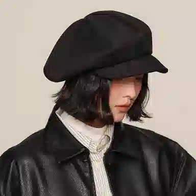 浪莎 时尚英伦复古风八角云朵帽女生秋冬纯色金属标简约百搭短檐贝雷帽 涤纶 贝雷帽 女款