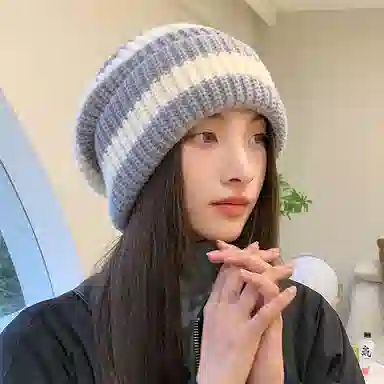 浪莎 韩式潮流字母贴标针织堆堆帽大头围时尚百搭休闲出街包头帽显脸小 聚酯纤维 绒线帽 男女同款情侣款