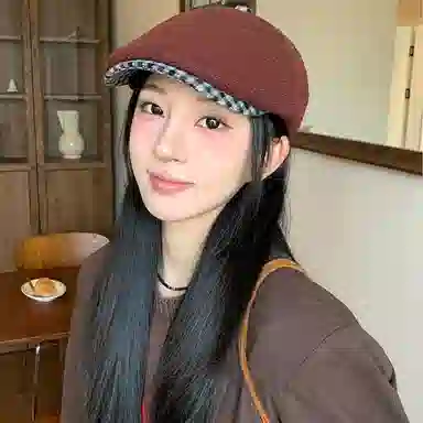 浪莎 韩版复古英伦风格纹帽檐前进帽休闲百搭时尚潮流可反戴画家帽 棉 贝雷帽 女款