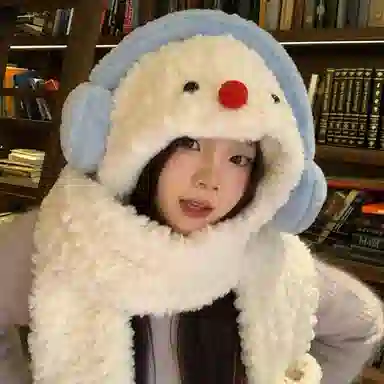 【暖冬力荐】 浪莎 可爱红鼻子小雪人羊羔绒帽子女生学生冬季围巾手套加厚保暖三件套绒线帽 涤纶 绒线帽 女款