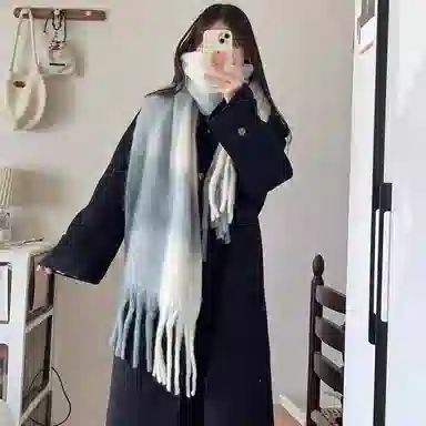 浪莎 柔软温柔大格保暖 聚酯纤维 绒线围巾 男女同款情侣款