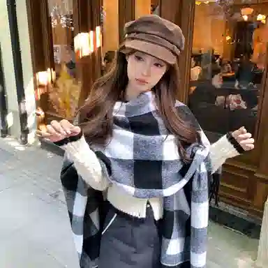 浪莎 优雅格子旅游保暖百搭高级感 聚酯纤维 披肩 女款