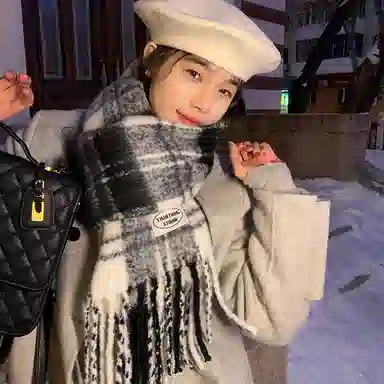 【冬季必备】 浪莎 冰岛蓝围巾秋冬季含羊毛韩系氛围感格子围脖护颈毛绒保暖披肩 绒线围巾 男女同款情侣款