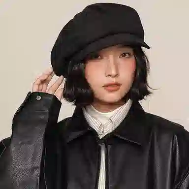 浪莎 时尚英伦复古风八角云朵帽女生秋冬纯色金属标简约百搭短檐贝雷帽 涤纶 贝雷帽 女款