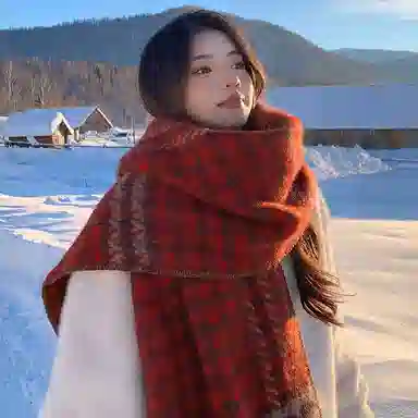 浪莎 撞色保暖经典千鸟格复古韩版百搭气质两用 心动礼盒装 聚酯纤维 绒线围巾 男女同款情侣款