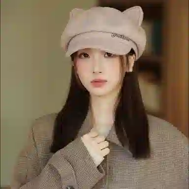 浪莎 复古英伦风报童帽简约纯色八角帽可爱耳朵时尚百搭潮流画家帽 聚酯纤维 贝雷帽 女款