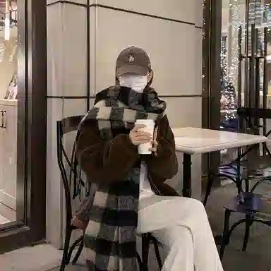 浪莎 超级氛围感马海毛流苏韩系加厚保暖格子仿羊绒 绒线围巾 通用