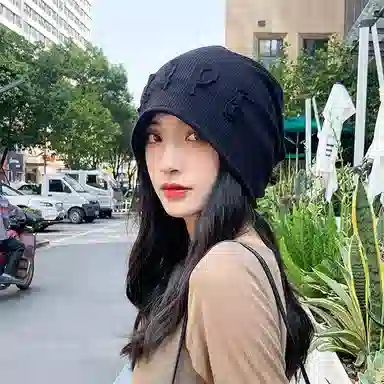 浪莎 日系简约纯色包头帽子大头围显脸小冷帽复古百搭针织 聚酯纤维 绒线帽 男女同款情侣款