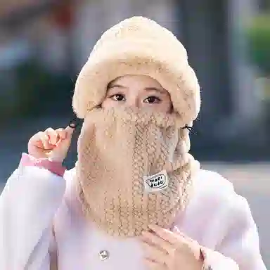 浪莎 新中式小众设计二合一防寒一体面罩骑行护耳保暖 聚酯纤维 绒线帽 男女同款情侣款