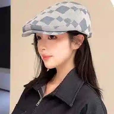 浪莎 英伦风格子纹复古时髦街拍出行百搭休闲画家帽潮流时尚 棉 贝雷帽 女款