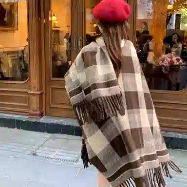 浪莎 优雅格子旅游保暖百搭高级感 聚酯纤维 披肩 女款