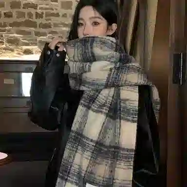 浪莎 拍照超出片的复古美拉德格子围巾韩系高级氛围感加厚保暖围脖 男女同款情侣款 礼盒装 绒线围巾 男女同款情侣款