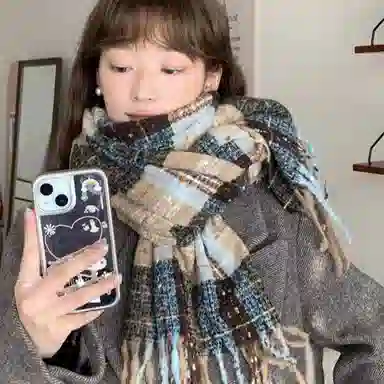 浪莎 满目星河 秋冬新款撞色格子冬季高级感学生加厚保暖百搭围脖披肩 礼盒装 绒线围巾 男女同款情侣款