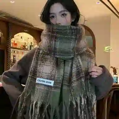 浪莎 拍照超出片的复古美拉德格子围巾韩系高级氛围感加厚保暖围脖 男女同款情侣款 礼盒装 绒线围巾 男女同款情侣款