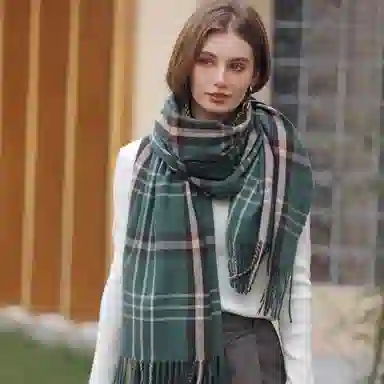 浪莎 条纹格子保暖学院风流苏 礼盒装 绒线围巾 男女同款情侣款