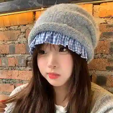 浪莎 日系小众设计慵懒风格纹花边堆堆帽保暖百搭显脸小  针织  绒线帽 女款