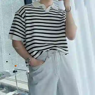 SHANTREE Casual Knit Tee White Stripe