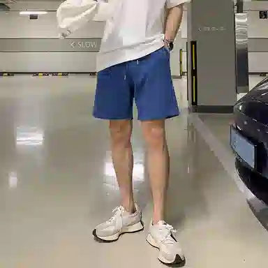 SHANTREE Loose Fit Mid-Rise Drawstring Shorts Blue