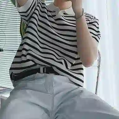 SHANTREE Casual Knit Tee White Stripe