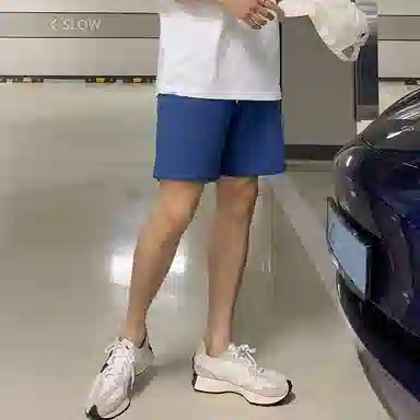 SHANTREE Loose Fit Mid-Rise Drawstring Shorts Blue