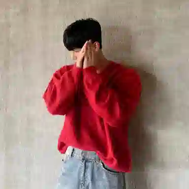 SHANTREE V-Neck Knit Sweater Red