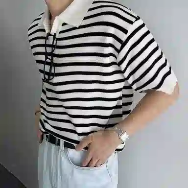 SHANTREE Casual Knit Tee White Stripe