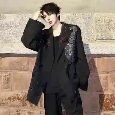 暗夜玫瑰手工涂鸦纯色简约舒适百搭通勤外套西装 男女同款