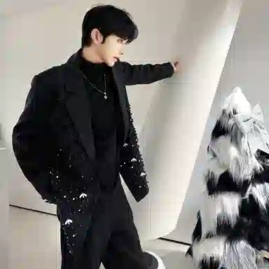韩系重工烫钻钉珠流苏设计感酷飒西服外套西装 男女同款