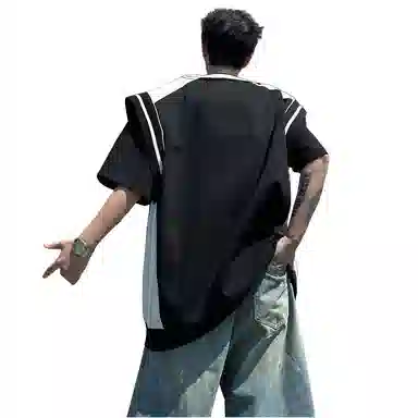 MIIRACER Retro V-Neck T-Shirt Black