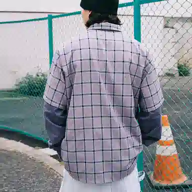 MIND ERROR Plaid Polo Shirt Purple