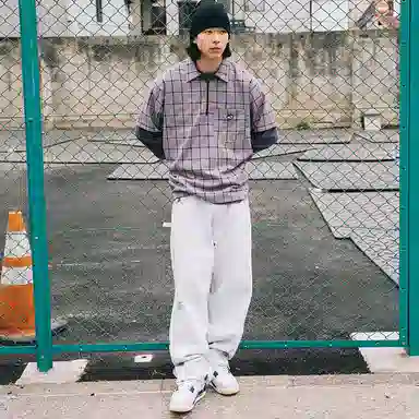 MIND ERROR Plaid Polo Shirt Purple