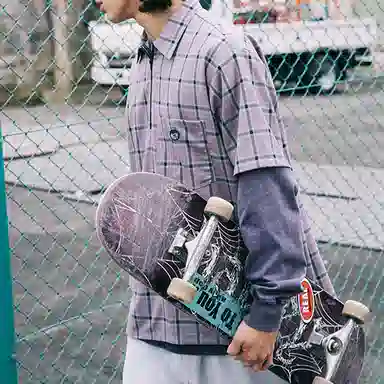 MIND ERROR Plaid Polo Shirt Purple