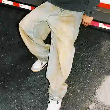 MIND ERROR Washed Elephant Embroidery Jeans