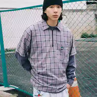 MIND ERROR Plaid Polo Shirt Purple