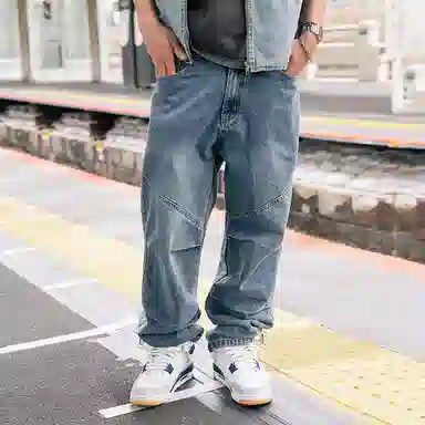 MIND ERROR Double Pleat Paratrooper Jeans Blue