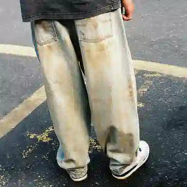 MIND ERROR Washed Elephant Embroidery Jeans