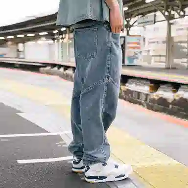 MIND ERROR Double Pleat Paratrooper Jeans Blue