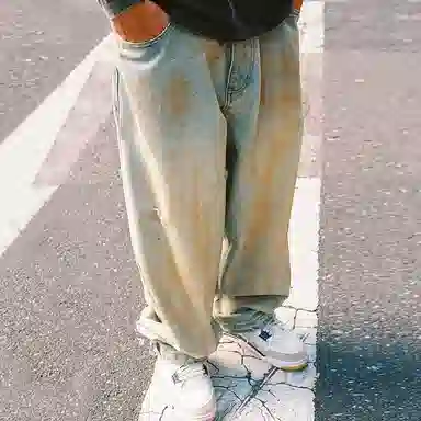 MIND ERROR Washed Elephant Embroidery Jeans